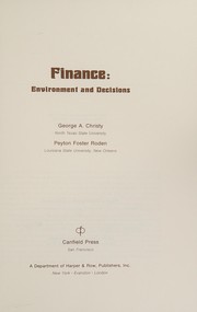 Front cover of Finance: environment and decisions by George A. Christy