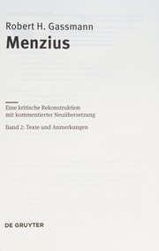 Cover of Menzius by Robert H. Gassmann