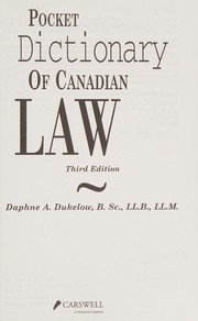 Front cover of Pocket dictionary of Canadian law by Daphne A. Dukelow
