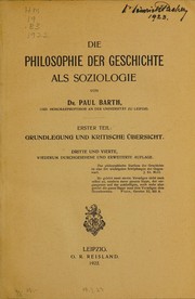 Front cover of Die Philosophie der Geschichte als Soziologie by Paul Barth