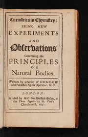 Front cover of Curiosities in chymistry by Person of honour.