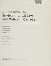 Front cover of An introduction to environmental law and policy in Canada by Paul R. Muldoon