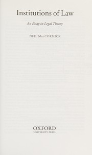 Front cover of Institutions of Law by Neil MacCormick
