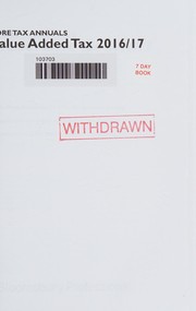 Cover of Value Added Tax 2016/17 by Andrew W. Needham