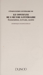Cover of Le contexte de l'œeuvre littéraire by Dominique Maingueneau