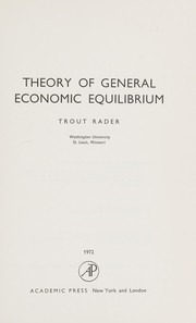 Cover of Theory of general economic equilibrium by Trout Rader