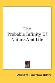 Cover of The Probable Infinity Of Nature And Life by William Emerson Ritter