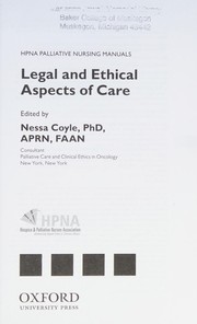 Front cover of Legal and Ethical Aspects of Care by Nessa Coyle