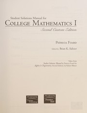 Front cover of Student Solutions Manual for College Mathematics 11 by Patricia Foard