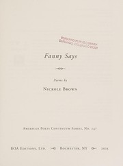 Cover of Fanny says by Nickole Brown