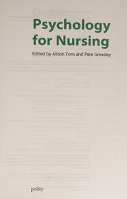 Front cover of Psychology for nursing by Alison Torn