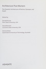 Cover of Architecture Post Mortem by Donald Kunze