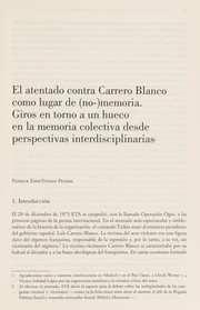 Front cover of Atentado Contra Carrero Blanco Como Lugar De memoria by Patrick Eser