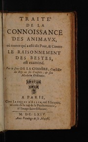 Front cover of Traité de la connoissance des animaux by Marin Cureau de La Chambre