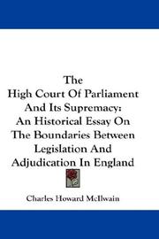 Front cover of The High Court Of Parliament And Its Supremacy by Charles Howard McIlwain