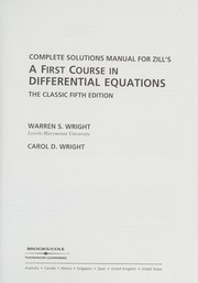 Front cover of Complete solutions manual for Zill's A first course in differential equations, the classic fifth edition by Warren S. Wright