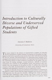 Front cover of Culturally diverse and underserved populations of gifted students by Alexinia Y. Baldwin