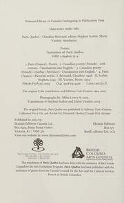 Cover of Paris Québec by Claudine Bertrand