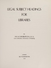 Front cover of Legal subject headings for libraries by Ian M. Sainsbury
