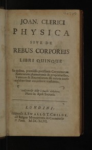 Cover of Joannis Clerici Physica by Jean Le Clerc
