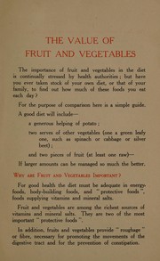 Front cover of The value of fruit and vegetables by Australia. Department of Health