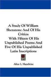 Front cover of A study of William Shenstone and of his critics by Alice I. Hazeltine