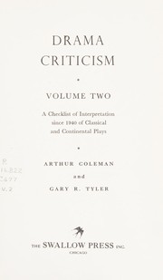 Cover of Drama criticism by Arthur Coleman