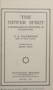 Front cover of The newer spirit by V. F. Calverton