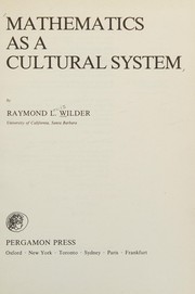 Front cover of Mathematics as a cultural system by Wilder, Raymond L