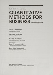 Front cover of Study guide to accompany quantitative methods for business by David Ray Anderson