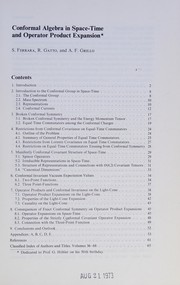 Front cover of Conformal algebra in space-time and operator product expansion by S. Ferrara