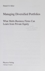 Cover of Managing diversified portfolios by Daniel O. Klier