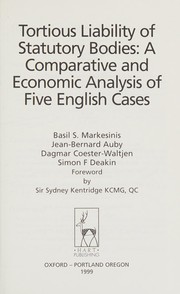 Front cover of Tortious liability of statutory bodies by B. S. Markesinis
