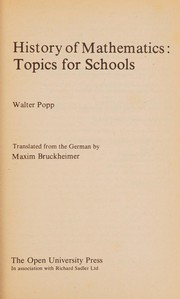 Front cover of HISTORY OF MATHEMATICS by Popp W