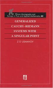Front cover of Generalized Cauchy-Riemann systems with a singular point by Z. D. Usmanov