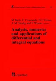 Front cover of Analysis, numerics and applications of differential and integral equations by M Bach