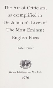 Front cover of The art of criticism by Potter, R.