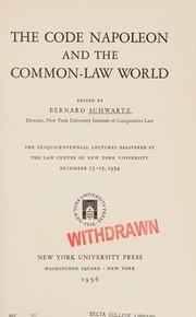 Cover of The Code Napoleon and the common-law world by Schwartz, Bernard