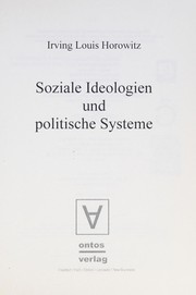 Front cover of Soziale Ideologien und Politische Systeme by Irving Louis Horowitz