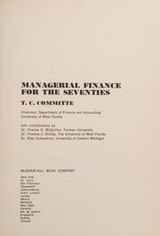 Cover of Managerial finance for the seventies by Thomas C. Committe