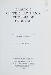 Cover of Bracton on the laws and customs of England by Henry de Bracton