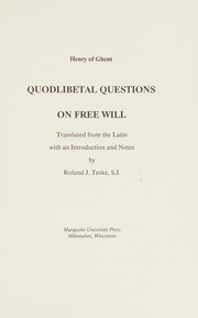Front cover of Quodlibetal questions on free will by Henry of Ghent