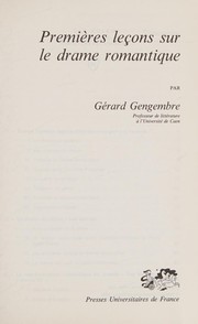 Cover of Premières leçons sur le drame romantique by Gérard Gengembre