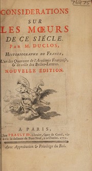 Cover of Considérations sur les mœurs de ce siècle by Charles Pinot- Duclos