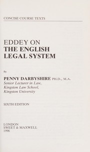 Front cover of Eddey on the English legal system by Penny Darbyshire