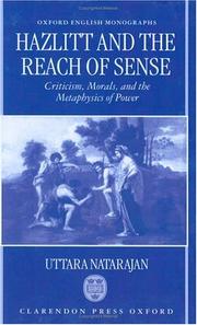 Front cover of Hazlitt and the reach of sense by Uttara Natarajan