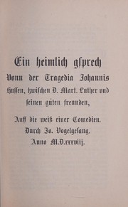 Front cover of Ein heimlich gespräch von der tragedia Johannis Hussen. 1538 by Johannes Cochlaeus