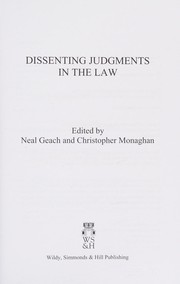 Cover of Dissenting judgments in the law by Neal Geach
