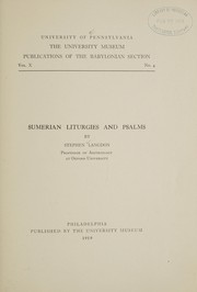 Front cover of Sumerian liturgies and psalms by Stephen Langdon
