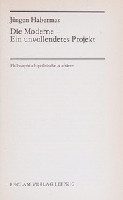 Front cover of Die Moderne, ein unvollendetes Projekt by Jürgen Habermas